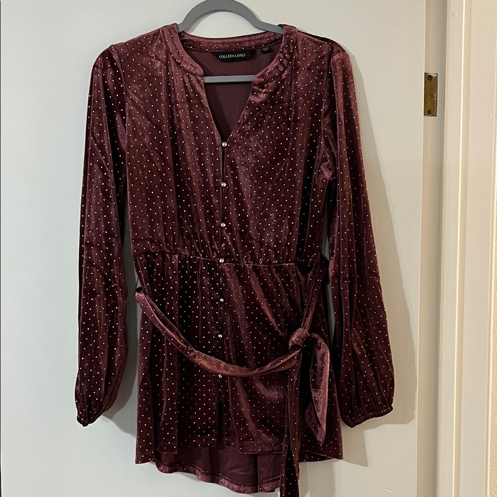 Colleen Lopez Maroon Dress with Gold Dots